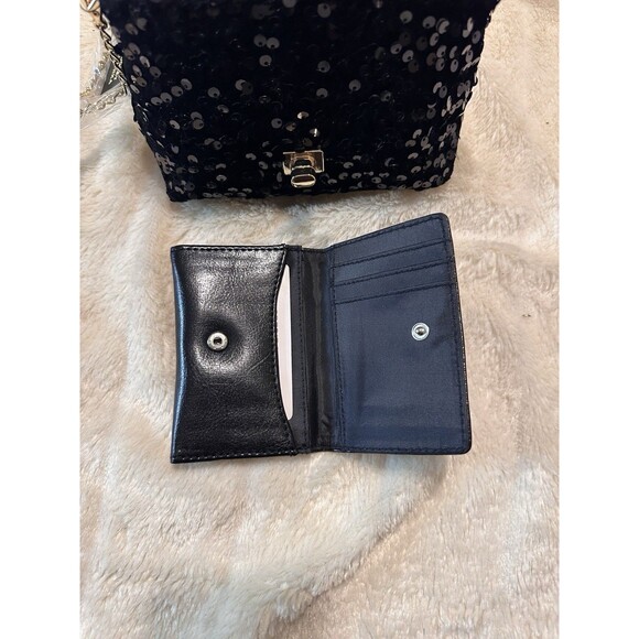 Badgley Mischka Black Sequin Metal Handle Bag 5x6x3 BONUS CC wallet - Picture 4 of 8